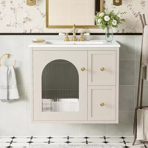 24 Wall Bathroom Cabinet with Storage, Bathroom Vanity Sink Combo with Drawers and Soft-Close Door, Small Single Sink Bathroom Vanity