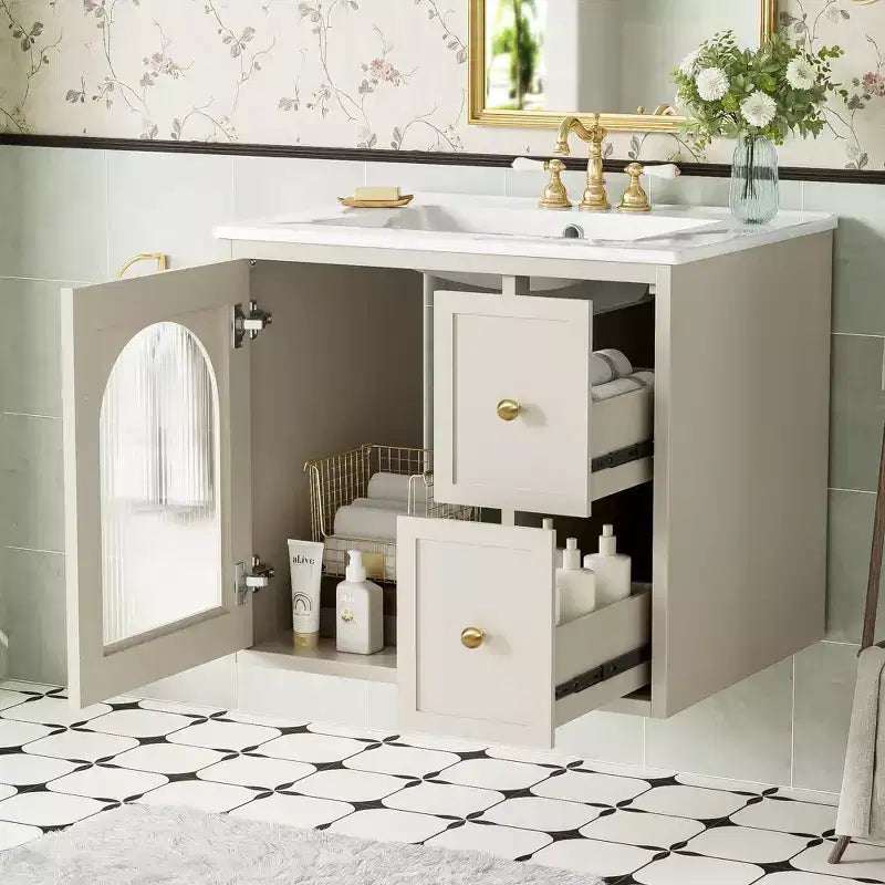 24 Wall Bathroom Cabinet with Storage, Bathroom Vanity Sink Combo with Drawers and Soft-Close Door, Small Single Sink Bathroom Vanity