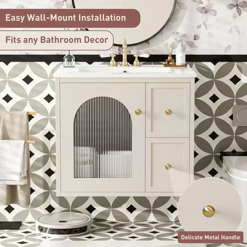 24 Wall Bathroom Cabinet with Storage, Bathroom Vanity Sink Combo with Drawers and Soft-Close Door, Small Single Sink Bathroom Vanity
