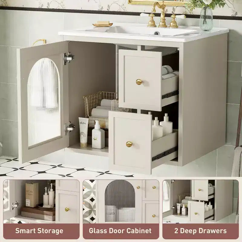 24 Wall Bathroom Cabinet with Storage, Bathroom Vanity Sink Combo with Drawers and Soft-Close Door, Small Single Sink Bathroom Vanity
