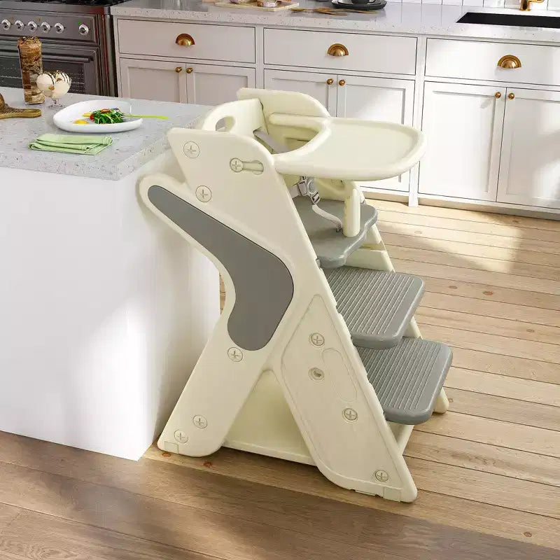 GDFStudio Sarun Modern Polyethylene Multi Functional Kids Dining Chair with Adjustable Footrest and Movable Tray