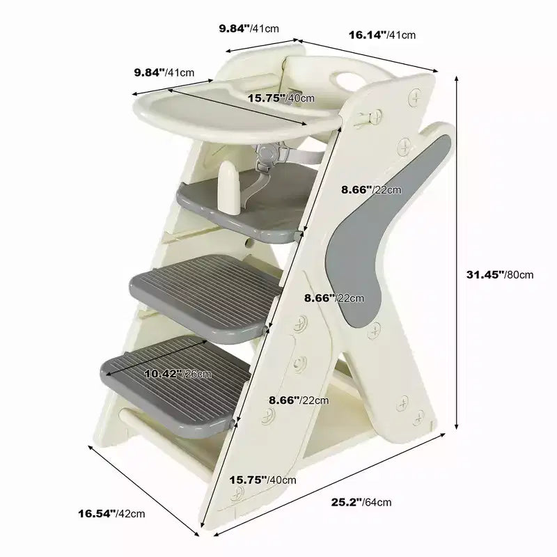 GDFStudio Sarun Modern Polyethylene Multi Functional Kids Dining Chair with Adjustable Footrest and Movable Tray