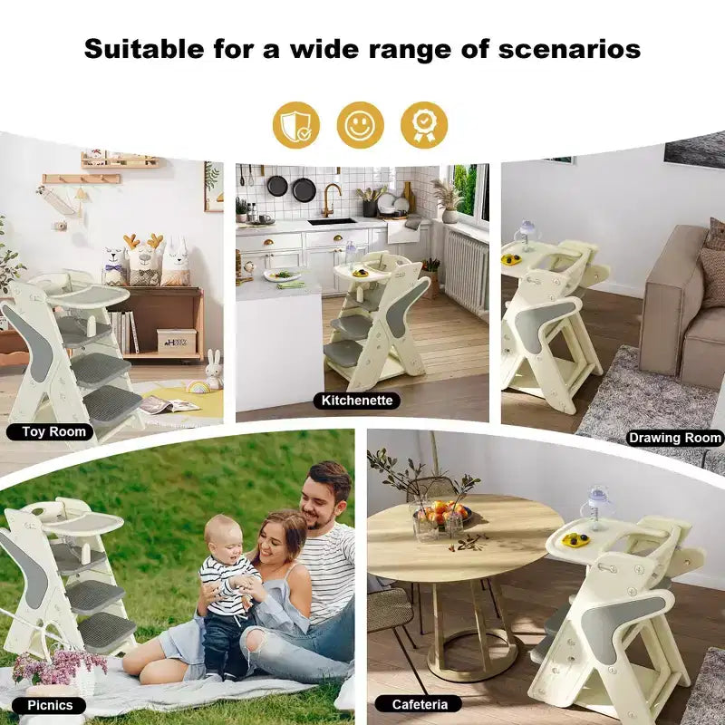 GDFStudio Sarun Modern Polyethylene Multi Functional Kids Dining Chair with Adjustable Footrest and Movable Tray