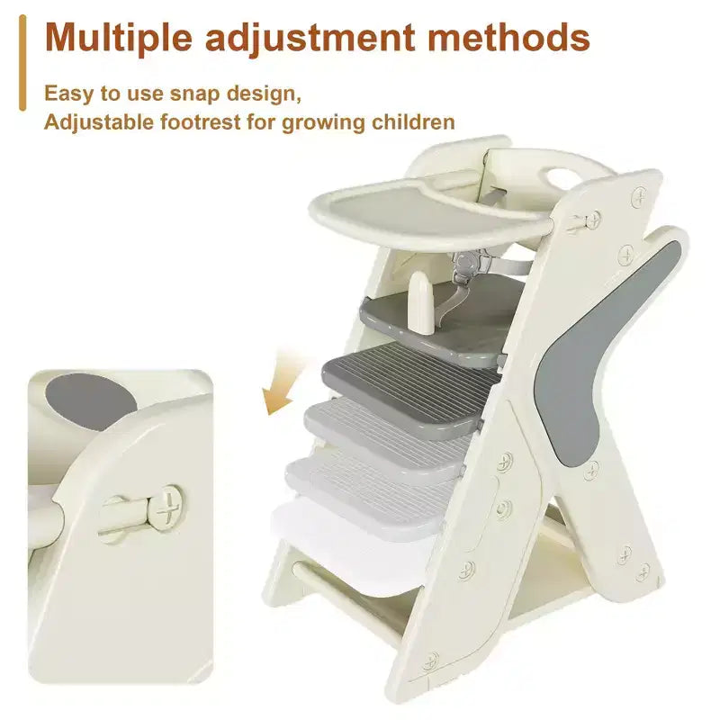 GDFStudio Sarun Modern Polyethylene Multi Functional Kids Dining Chair with Adjustable Footrest and Movable Tray