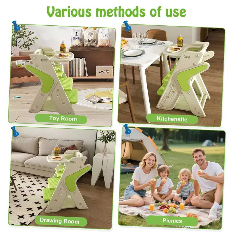 GDFStudio Sarun Modern Polyethylene Multi Functional Kids Dining Chair with Adjustable Footrest and Movable Tray