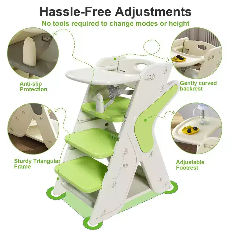 GDFStudio Sarun Modern Polyethylene Multi Functional Kids Dining Chair with Adjustable Footrest and Movable Tray