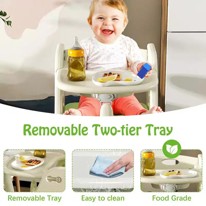 GDFStudio Sarun Modern Polyethylene Multi Functional Kids Dining Chair with Adjustable Footrest and Movable Tray