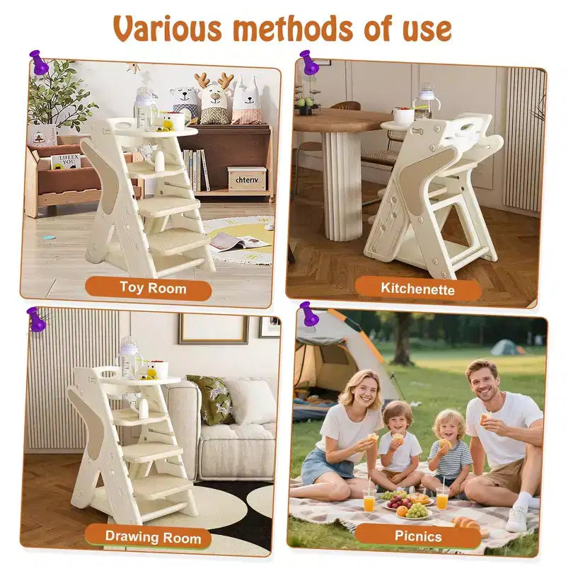 GDFStudio Sarun Modern Polyethylene Multi Functional Kids Dining Chair with Adjustable Footrest and Movable Tray