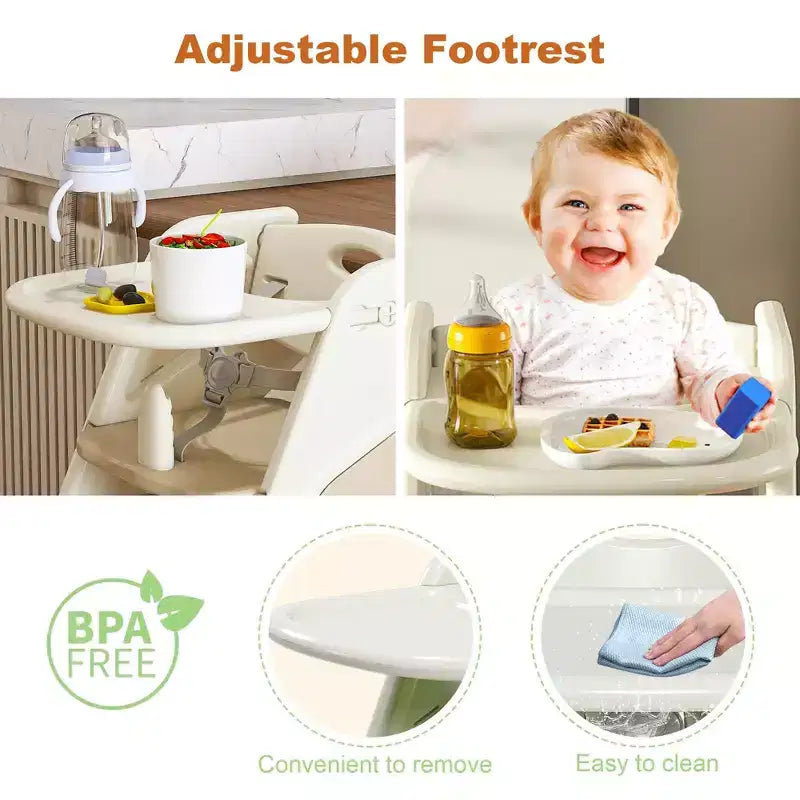 GDFStudio Sarun Modern Polyethylene Multi Functional Kids Dining Chair with Adjustable Footrest and Movable Tray