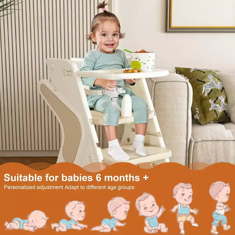 GDFStudio Sarun Modern Polyethylene Multi Functional Kids Dining Chair with Adjustable Footrest and Movable Tray