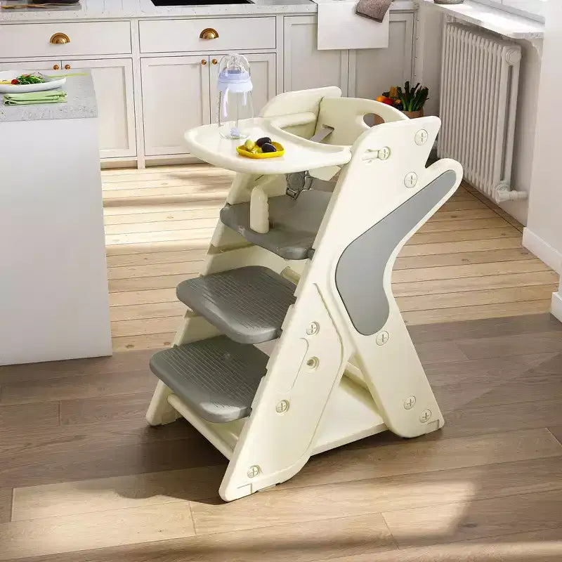 GDFStudio Sarun Modern Polyethylene Multi Functional Kids Dining Chair with Adjustable Footrest and Movable Tray