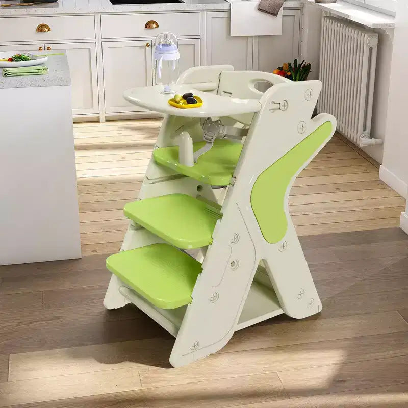 GDFStudio Sarun Modern Polyethylene Multi Functional Kids Dining Chair with Adjustable Footrest and Movable Tray