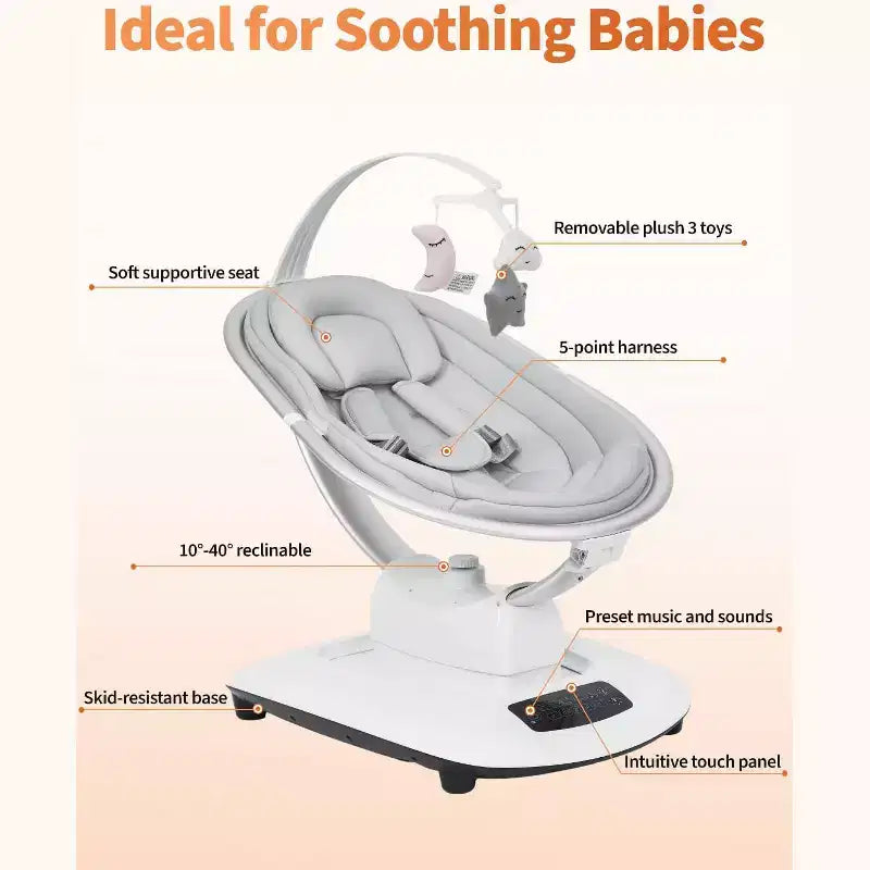 GustoWave Baby Swing for Infants & Toddlers, 5 Motion Modes & Speeds, Remote Control, Reclining Seat with 5-Point Harness, 5 Preset Music