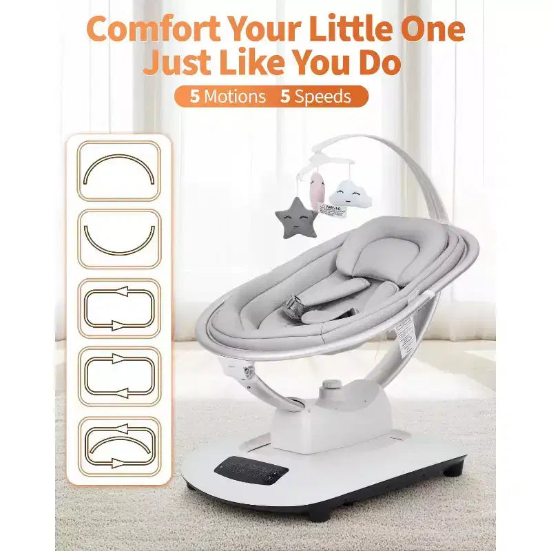 GustoWave Baby Swing for Infants & Toddlers, 5 Motion Modes & Speeds, Remote Control, Reclining Seat with 5-Point Harness, 5 Preset Music