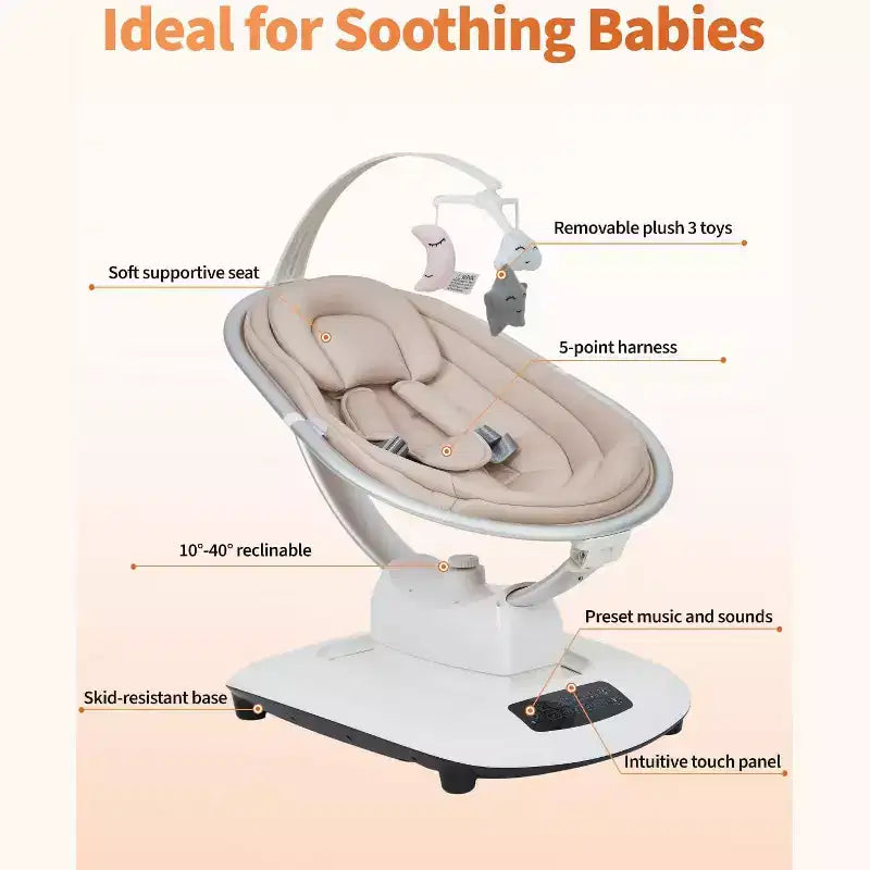 GustoWave Baby Swing for Infants & Toddlers, 5 Motion Modes & Speeds, Remote Control, Reclining Seat with 5-Point Harness, 5 Preset Music