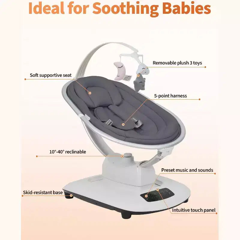GustoWave Baby Swing for Infants & Toddlers, 5 Motion Modes & Speeds, Remote Control, Reclining Seat with 5-Point Harness, 5 Preset Music