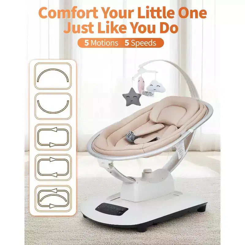 GustoWave Baby Swing for Infants & Toddlers, 5 Motion Modes & Speeds, Remote Control, Reclining Seat with 5-Point Harness, 5 Preset Music