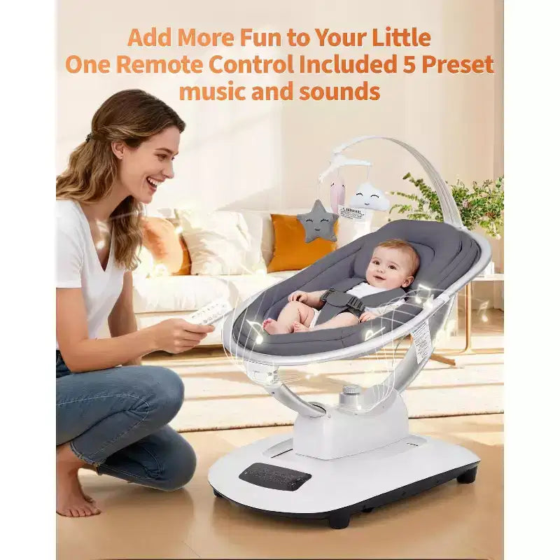 GustoWave Baby Swing for Infants & Toddlers, 5 Motion Modes & Speeds, Remote Control, Reclining Seat with 5-Point Harness, 5 Preset Music