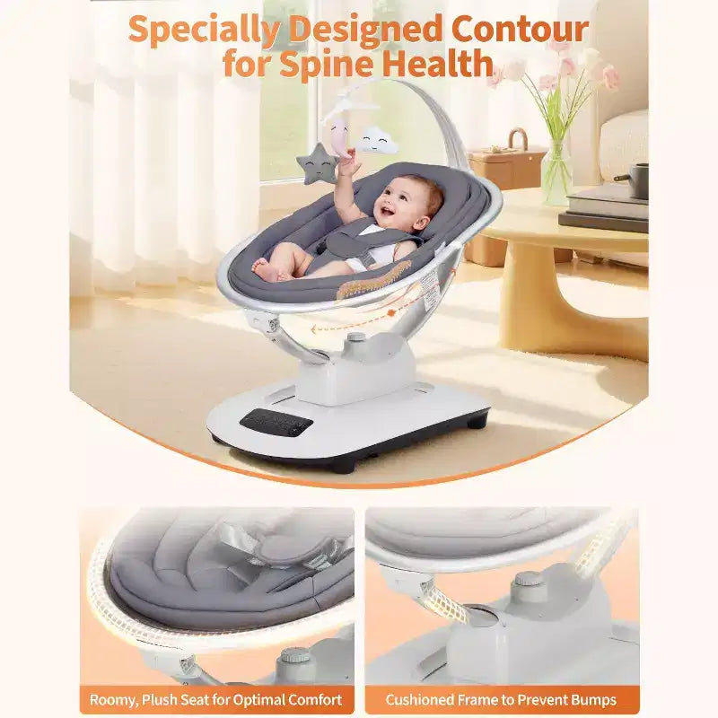 GustoWave Baby Swing for Infants & Toddlers, 5 Motion Modes & Speeds, Remote Control, Reclining Seat with 5-Point Harness, 5 Preset Music