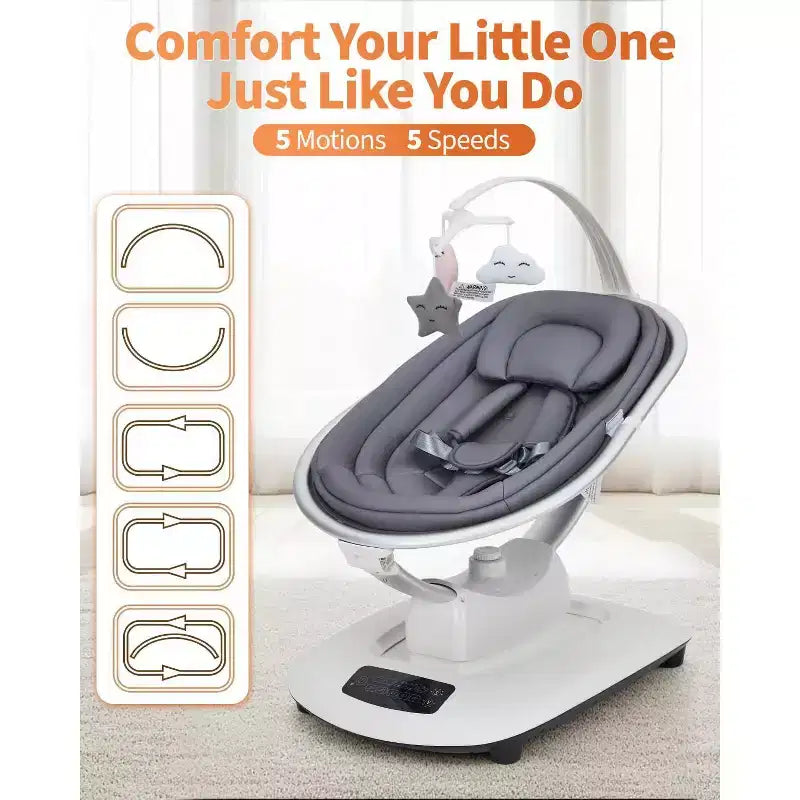GustoWave Baby Swing for Infants & Toddlers, 5 Motion Modes & Speeds, Remote Control, Reclining Seat with 5-Point Harness, 5 Preset Music