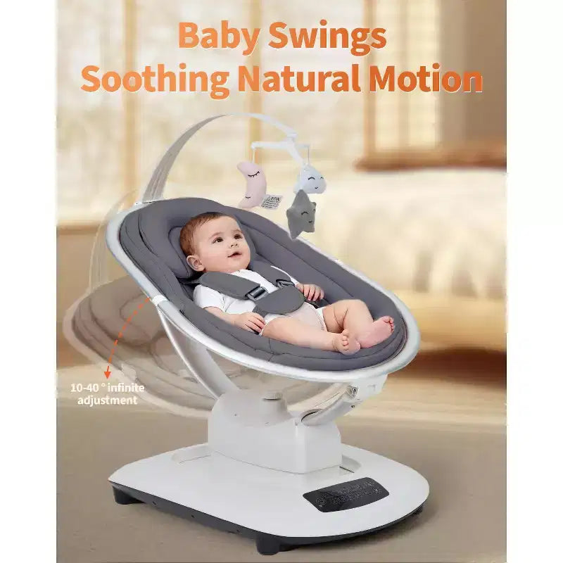 GustoWave Baby Swing for Infants & Toddlers, 5 Motion Modes & Speeds, Remote Control, Reclining Seat with 5-Point Harness, 5 Preset Music
