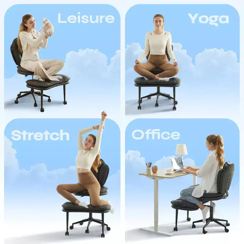 PINMOCO Cross Legged Office Chair Cloud Criss Cross Desk Chair with Lumbar Support Height Adjustable Swivel Chair Yoga Meditation Chair Kneeling Chair