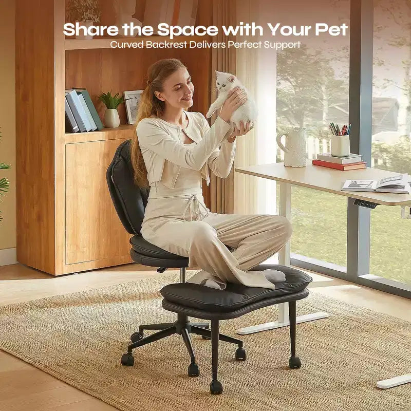 PINMOCO Cross Legged Office Chair Cloud Criss Cross Desk Chair with Lumbar Support Height Adjustable Swivel Chair Yoga Meditation Chair Kneeling Chair