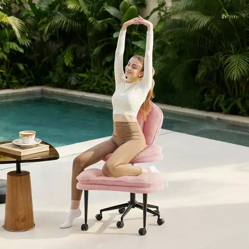 PINMOCO Cross Legged Office Chair Cloud Criss Cross Desk Chair with Lumbar Support Height Adjustable Swivel Chair Yoga Meditation Chair Kneeling Chair
