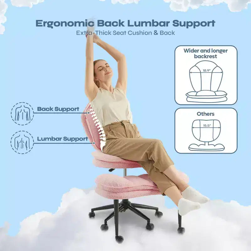 PINMOCO Cross Legged Office Chair Cloud Criss Cross Desk Chair with Lumbar Support Height Adjustable Swivel Chair Yoga Meditation Chair Kneeling Chair
