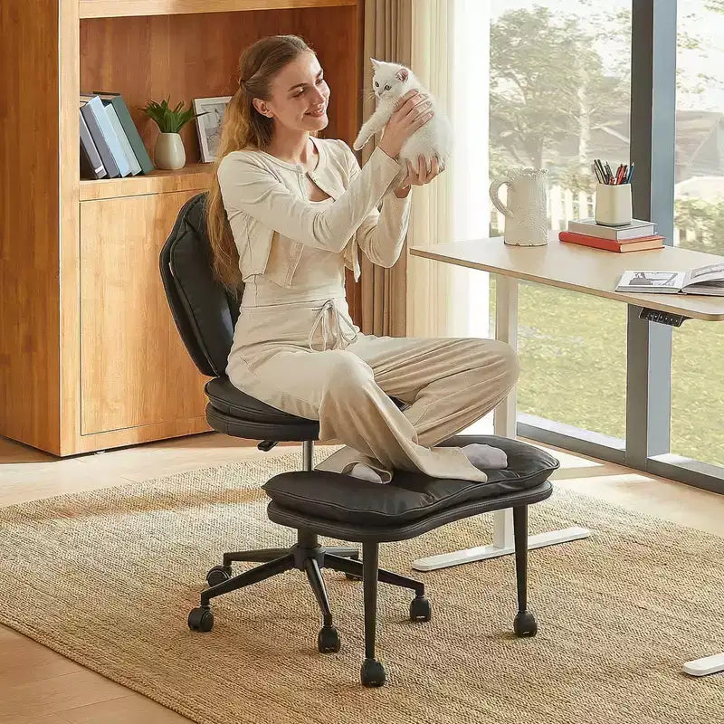 PINMOCO Cross Legged Office Chair Cloud Criss Cross Desk Chair with Lumbar Support Height Adjustable Swivel Chair Yoga Meditation Chair Kneeling Chair