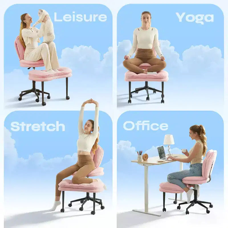 PINMOCO Cross Legged Office Chair Cloud Criss Cross Desk Chair with Lumbar Support Height Adjustable Swivel Chair Yoga Meditation Chair Kneeling Chair