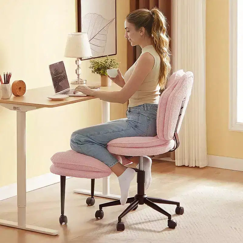 PINMOCO Cross Legged Office Chair Cloud Criss Cross Desk Chair with Lumbar Support Height Adjustable Swivel Chair Yoga Meditation Chair Kneeling Chair