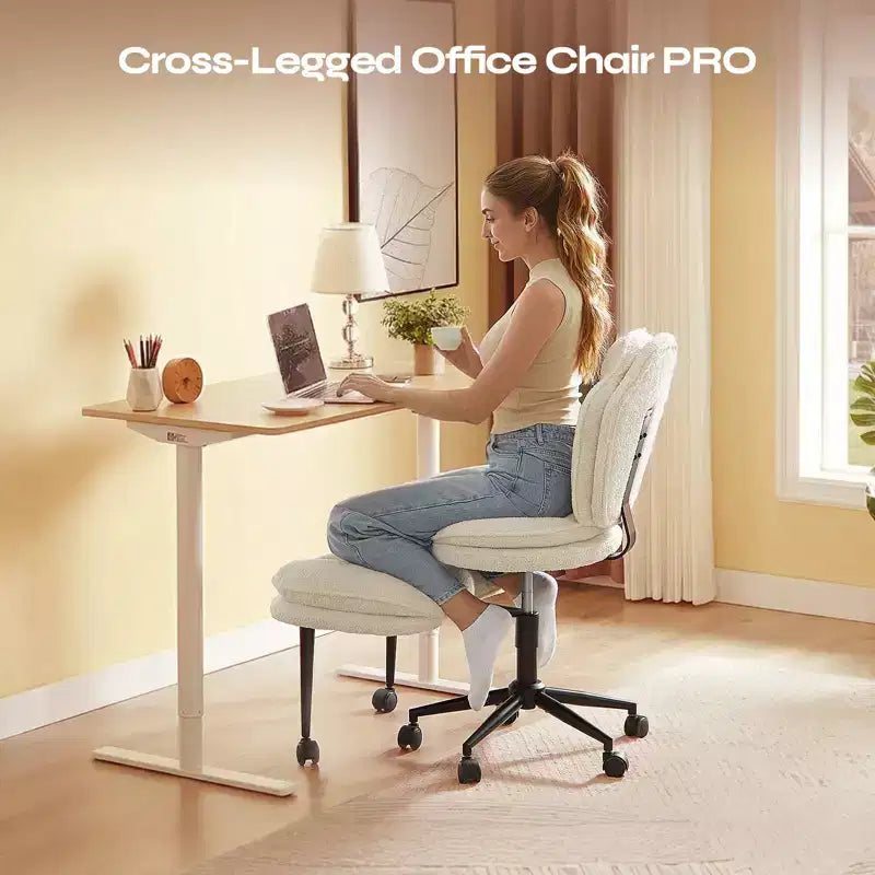 PINMOCO Cross Legged Office Chair Cloud Criss Cross Desk Chair with Lumbar Support Height Adjustable Swivel Chair Yoga Meditation Chair Kneeling Chair