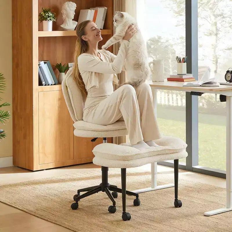 PINMOCO Cross Legged Office Chair Cloud Criss Cross Desk Chair with Lumbar Support Height Adjustable Swivel Chair Yoga Meditation Chair Kneeling Chair