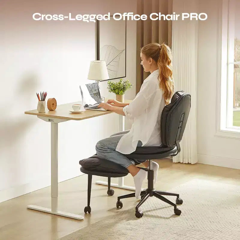 PINMOCO Cross Legged Office Chair Cloud Criss Cross Desk Chair with Lumbar Support Height Adjustable Swivel Chair Yoga Meditation Chair Kneeling Chair