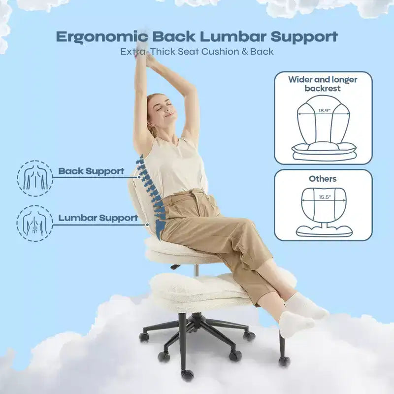 PINMOCO Cross Legged Office Chair Cloud Criss Cross Desk Chair with Lumbar Support Height Adjustable Swivel Chair Yoga Meditation Chair Kneeling Chair