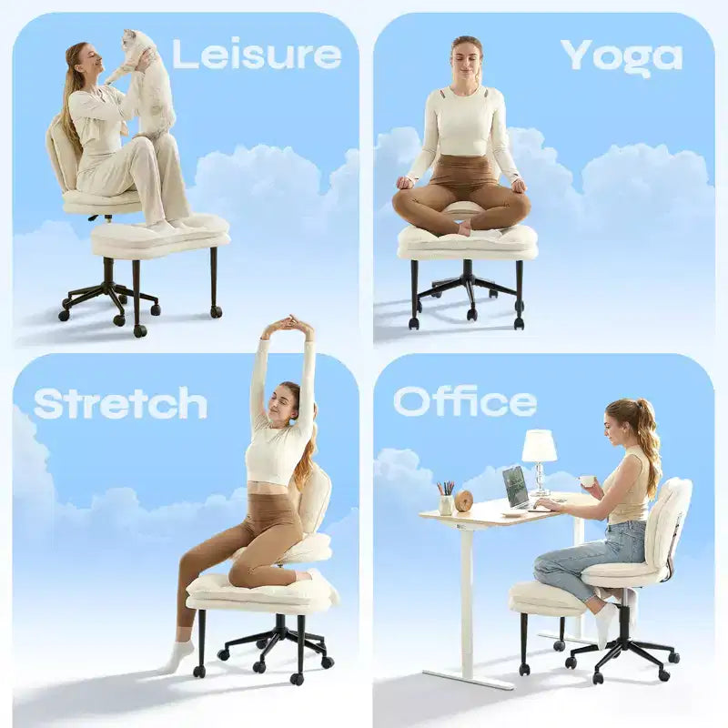 PINMOCO Cross Legged Office Chair Cloud Criss Cross Desk Chair with Lumbar Support Height Adjustable Swivel Chair Yoga Meditation Chair Kneeling Chair