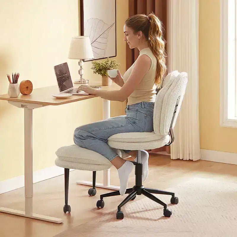 PINMOCO Cross Legged Office Chair Cloud Criss Cross Desk Chair with Lumbar Support Height Adjustable Swivel Chair Yoga Meditation Chair Kneeling Chair