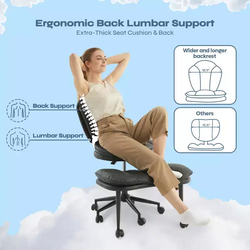 PINMOCO Cross Legged Office Chair Cloud Criss Cross Desk Chair with Lumbar Support Height Adjustable Swivel Chair Yoga Meditation Chair Kneeling Chair
