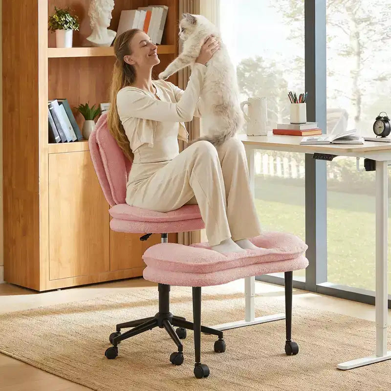PINMOCO Cross Legged Office Chair Cloud Criss Cross Desk Chair with Lumbar Support Height Adjustable Swivel Chair Yoga Meditation Chair Kneeling Chair
