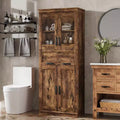 67 Tall Bathroom Storage Cabinet with 4 Doors and Drawer, Adjustable Shelves, Freestanding Organizer for Bathroom, Kitchen, and Living Room, Brown