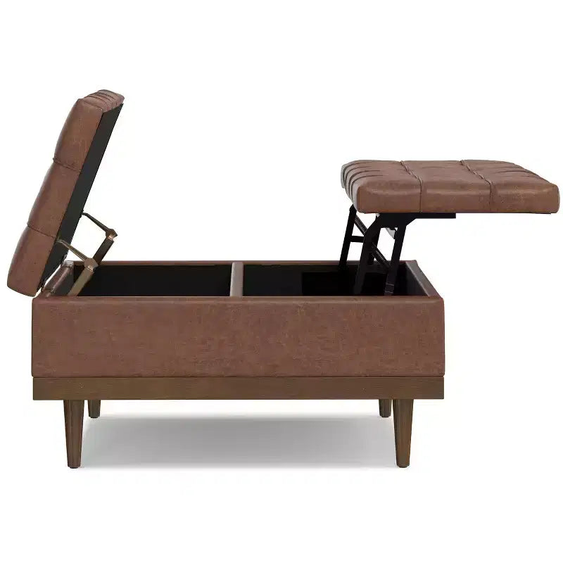 Tiana 36 inch Wide Contemporary Rectangle Storage Ottoman in faux leather