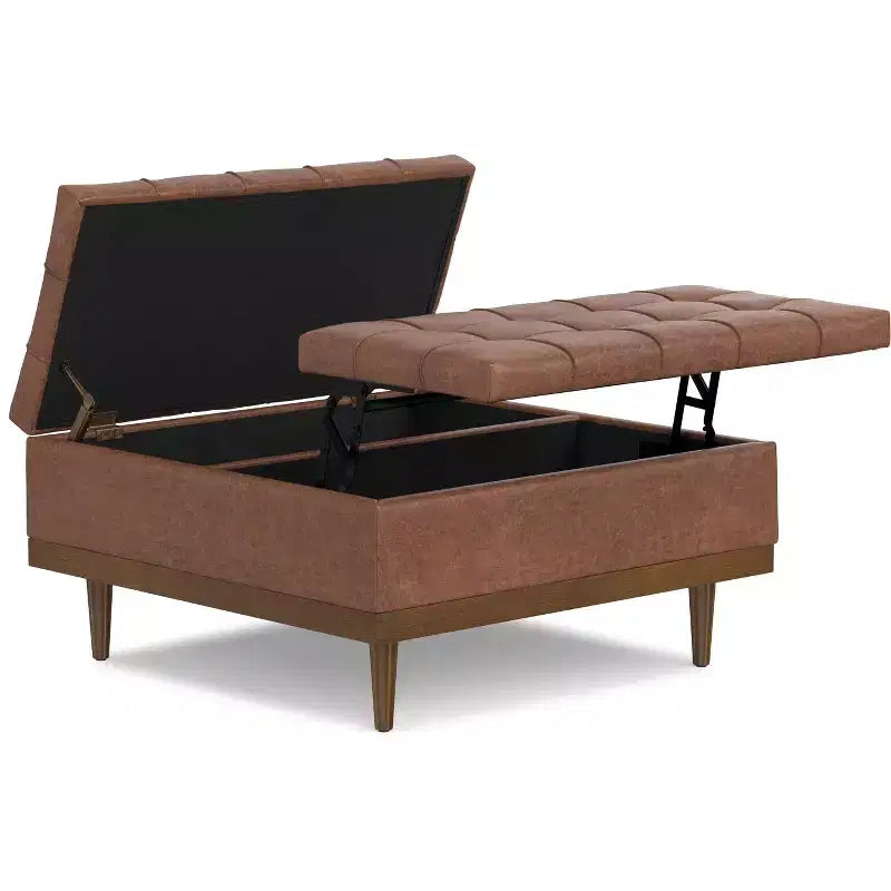 Tiana 36 inch Wide Contemporary Rectangle Storage Ottoman in faux leather