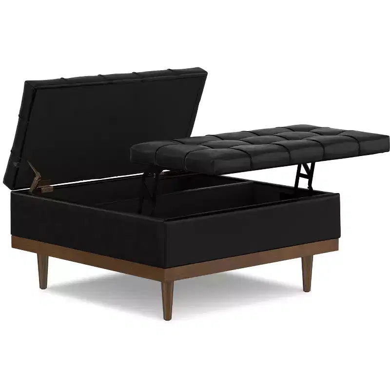 Tiana 36 inch Wide Contemporary Rectangle Storage Ottoman in faux leather