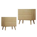 HomeRoots Set of Two 23 Natural Solid Wood Ribbed Texture Two Drawer Nightstand