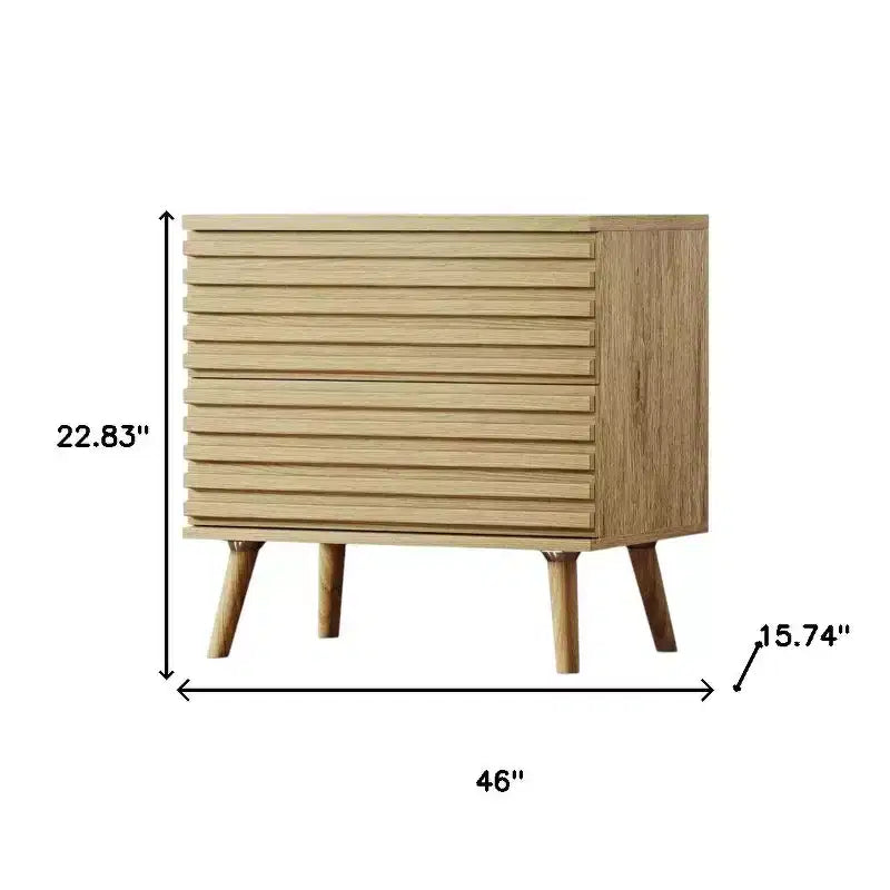HomeRoots Set of Two 23 Natural Solid Wood Ribbed Texture Two Drawer Nightstand