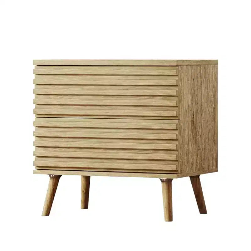 HomeRoots Set of Two 23 Natural Solid Wood Ribbed Texture Two Drawer Nightstand