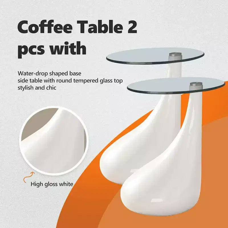 vidaXL Coffee Table End Table Living Room Side Table with Round Glass Top - Black 2-Pack
