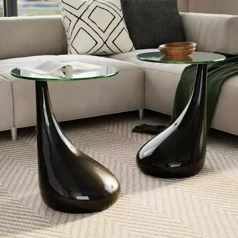 vidaXL Coffee Table End Table Living Room Side Table with Round Glass Top - Black 2-Pack