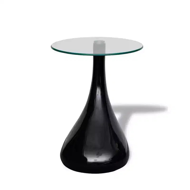 vidaXL Coffee Table End Table Living Room Side Table with Round Glass Top - Black 2-Pack